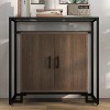 Jojoka Modern Cabinet with Tempered Glass Top – Farmhouse Buffet Sideboard with Steel Frame, Oak - 3 of 4