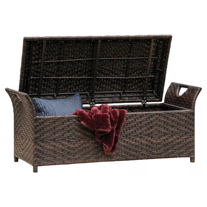 Wing Wicker Patio Storage Bench - Multi Brown - Christopher Knight Home : Target