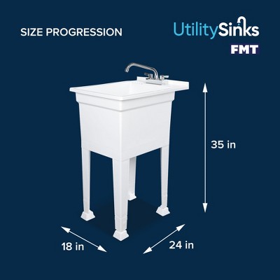 18-Inch White Plastic Freestanding Utility Sink with Stainless Steel Faucet