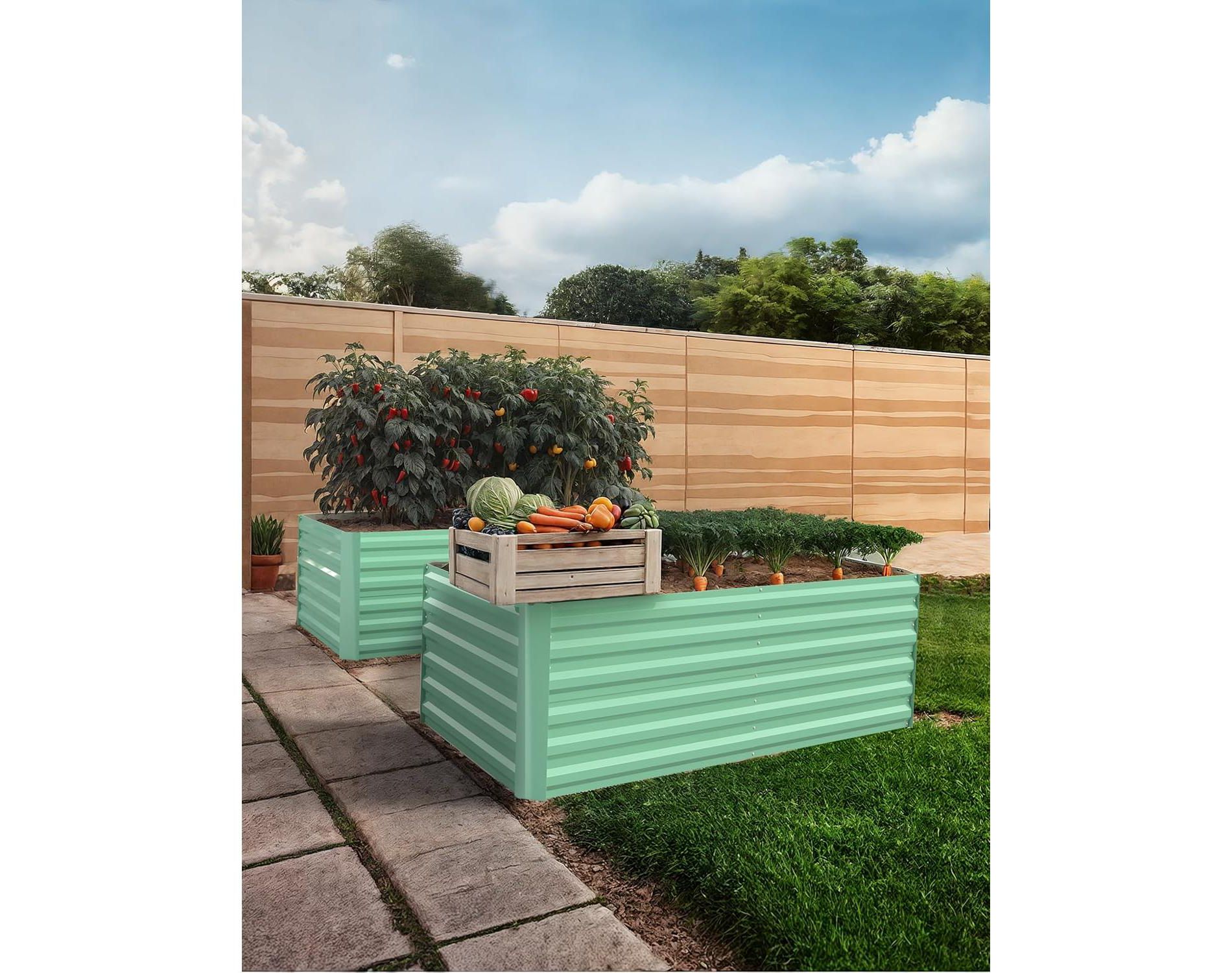 6x3x2ft 2pcs Galvanized Raised Garden Bed,Deep Root Planter Box for Vegetables,Flowers,Herbs-Large Metal Raised Garden Bed Kit Outdoor,Green