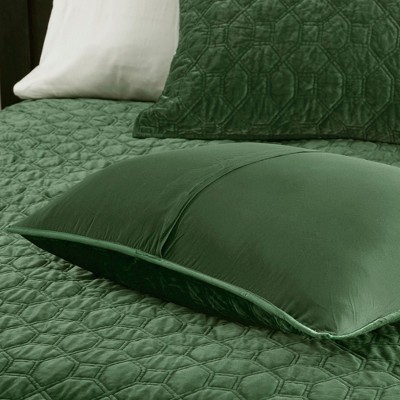 Green King Velvet Reversible Quilt Set with Shams