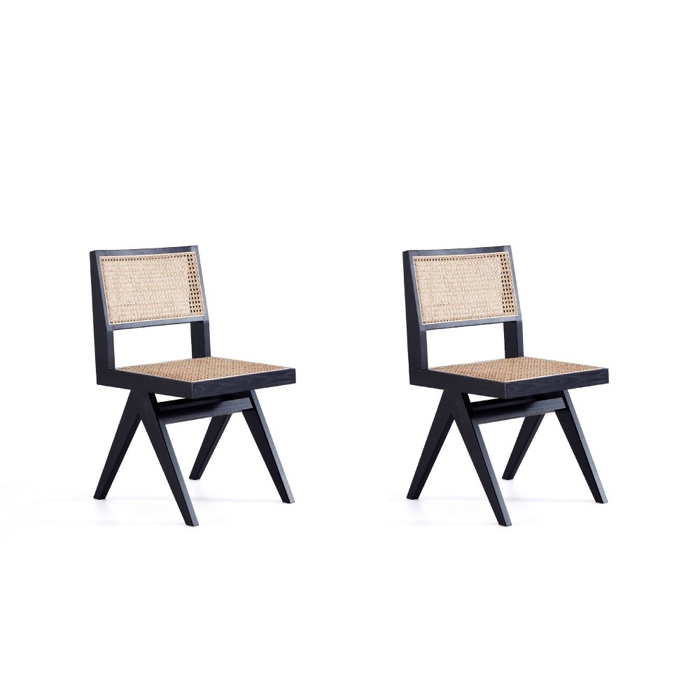 Photos - Chair Set of 2 Hamlet Dining  Black/Natural Cane - Manhattan Comfort