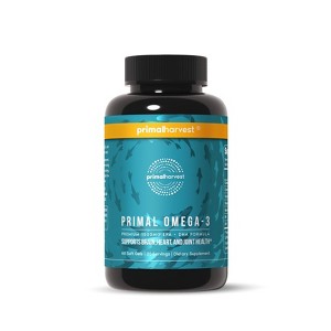 Primal Harvest Omega 3 Fish Oil Supplements, 30 Servings Soft Gels Capsules w/ 1000mg EPA + DHA Supplements, No Fishy Burps Non-GMO Omega 3 Fatty Acid - 1 of 4