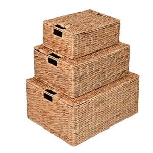happimess Brooks Classic Farmhouse Woven Hyacinth Rectangular Storage Baskets with Lids and Handles - 1 of 4