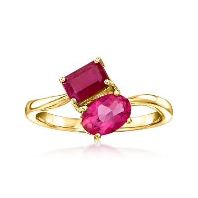 Ross-Simons 0.80 Carat Ruby and .70 Carat Pink Topaz Toi Et Moi Ring in 14kt Yellow Gold