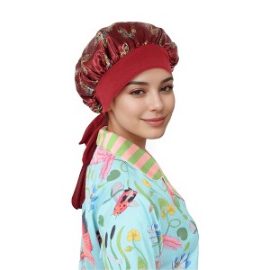 Anna-Kaci Women Silk Bonnet for Sleeping Satin Hair Bonnet with Butterfly Print and Adjustable Tie Band - 1 of 4