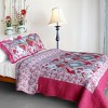 Slickblue Full/Queen Rose Floral Cotton Quilt Set — 3PC Vermicelli Quilted Bedspread and Shams - 2 of 4