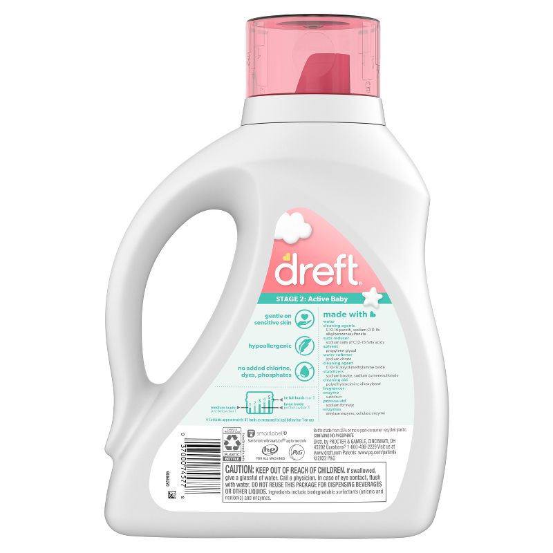 Dreft Active Baby Liquid Laundry Detergent HE Compatible - 65 fl oz, 4 of 13