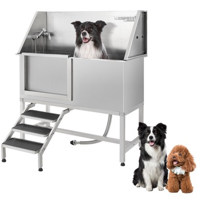 Pet Dog Bathing Station w/Stairs,Professional Dog Grooming Tub, Stainless Steel Dog Bathtub for Large, Medium&Small Pet