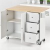 Rolling Mobile Kitchen Island Cart with Solid Wood Top, Drop Leaf Breakfast Bar,Storage Cabinet, Adjustable Shelves and 3 Drawers, Kitchen Cabinets - 3 of 4