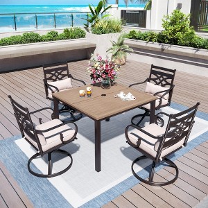 Captiva Designs 5pc Outdoor Dining Table & Metal Chairs with Thick Seat & Back Cushions - 1 of 4