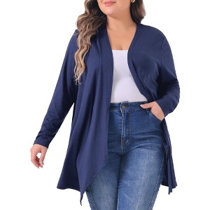 Agnes Orinda Women's Plus Size Long Sleeve Open Front Lightweight High Low Hem Draped Cover Cardigan - 1 of 4