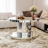 31.5" Mirror Coffee Table with Double-Tier Fluted Glass and Round Design with Sturdy Cylinder Frame and Light Luxury Style - 2 of 4