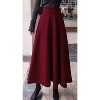 Women's Wool A-Line Maxi Skirt - Fall Winter Swing Pleated Long Skater Skirt Pocket-wine - 3 of 4