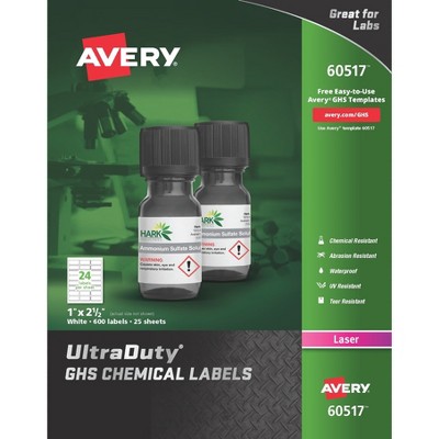 Avery GHS Chemical Labels 24UP 5BX/CT White 60517