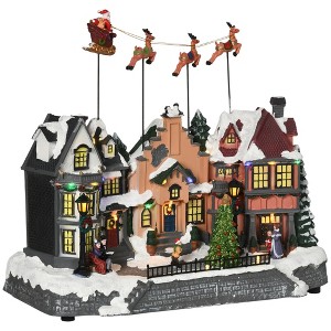 HOMCOM Christmas Village, Santa & Deer Skating Pond Animated Winter Wonderland Set with Multicolored LED Light, Battery Operated Christmas Decoration - 1 of 4