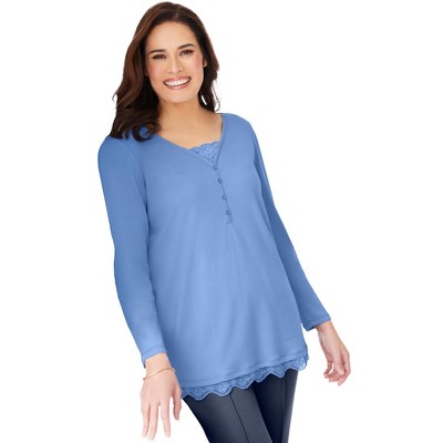 Woman Within Plus Size Layered-Look Lace Trim Tee