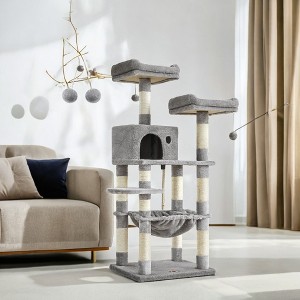 56.3in Cat Tower for Large Cats Indoor Cat Tree Cat Condo with Scratching Posts, Hammock, Plush Perch, Cat Furniture - 1 of 4
