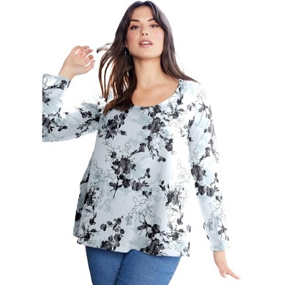 June + Vie by Roaman's Women's Plus Size Long-Sleeve Swing One + Only Tee