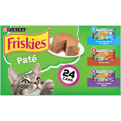 Purina Friskies Paté Wet Cat Food Whitefish Seafood, Mixed Grill & Turkey - 5.5oz/24ct Variety Pack