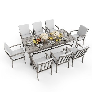 HAPPATIO 9 Piece Aluminum Patio Dining Set, Outdoor Dining Table and Chairs Set - 1 of 4