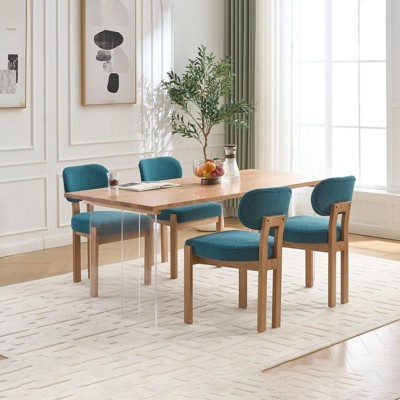 PexFix Wooden Dining Chairs Set of 2 Modern Fabric Upholstered Dining Room Chair Kitchen Chairs Farmhouse Dinner Chair for Kitchen Dining Room Teal