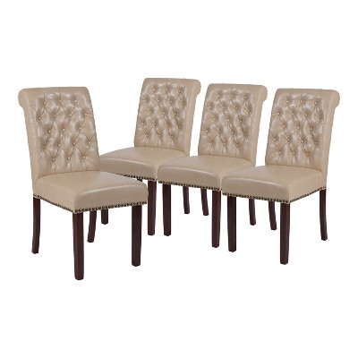 Emma and Oliver 4 PK Upholstered Rolled Back Parsons Chair with Nailhead Trim & Finished Frame with Plastic Floor Glides