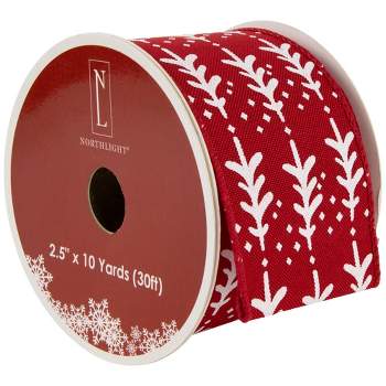 Northlight Red and White Floral Print Wired Craft Christmas Ribbon 2.5 x 10 Yards