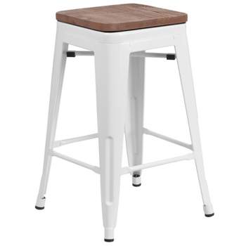 Flash Furniture 24" High Backless Metal Counter Height Stool with Square Wood Seat