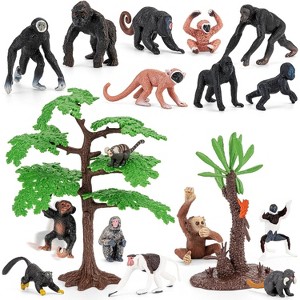 16-Piece Apes & Monkeys Figurine Set with Trees, Mini Animal Toys for Kids Parties, Gifts & School Projects - 1 of 4