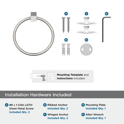 Brushed Nickel 6-1/2 Inch Wall Mounted Towel Ring
