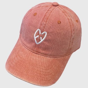 Anna-Kaci Women's Coral Vintage Washed Baseball Cap with Heart Embroidery - 1 of 4