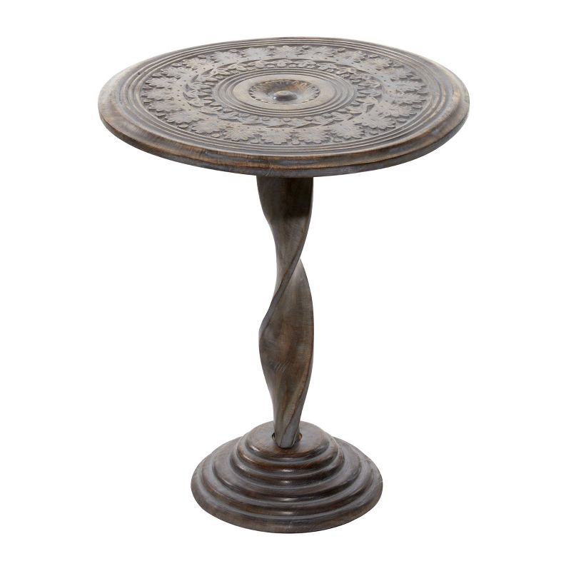 Traditional Mango Wood Carved Pedestal Accent Table - Olivia & May, 4 of 7