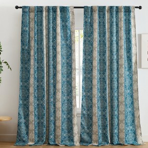 HLC.ME William Boho Damask Striped Back Tab Rod Pocket - Light Blocking Darkening Window Curtains, Set of 2 - 1 of 4