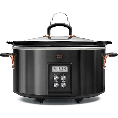 Photo 1 of Crux 14681-SN 6 Quart Programmable Slow Cooker with 20 Hour Digital Countdown Timer with Locking Lid, Black Stainless Steel