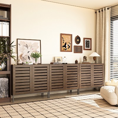 Farmhouse Dark Brown MDF 91" Sideboard Buffet with Adjustable Shelves