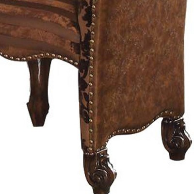 Brown Faux Leather Floral Wood Dining Side Chairs Set of 2