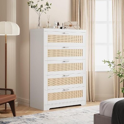 Tall Drawers Rattan Dresser, with Wooden Spacious Top,Handles,Easy to Assemble, for Bedroom,Living Room,Entryway,Hallway