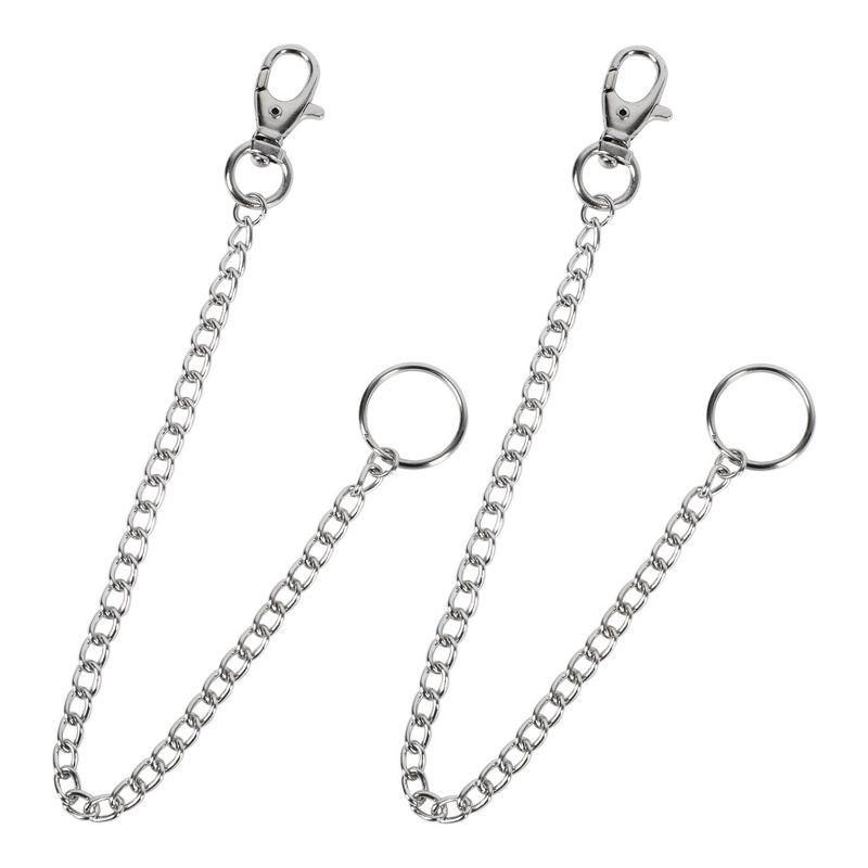 Unique Bargains 25cm Length Metal Key Ring Keychain with Clip Hook Silver Tone 2 Pcs, 1 of 7