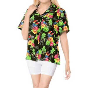 LA LEELA Hawaiian Shirts Womens Casual Summer Beach Party Blouse Shirt Floral Tops Blouses Button Up Short Sleeve Dress Shirts Dresses - 1 of 4