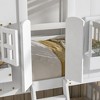 Okak Twin Over Twin House Bunk Bed with Roof, Window Floor Bunk Bed with Safety Guardrails, Door,Stairs Solid Wood for Kids, Easy Assemble, White - 3 of 4