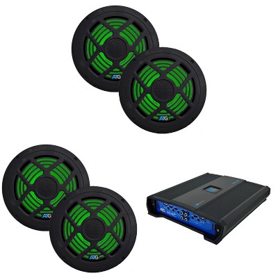 ATG Audio Power Sports Two Pair Black 8" RGB LED Speakers with Class A/B 2400 Watt Amplifier