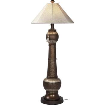 Patio Living Concepts Phoenix Bronze Outdoor Floor Lamp 27926 with Silver Linen Sunbrella shade.