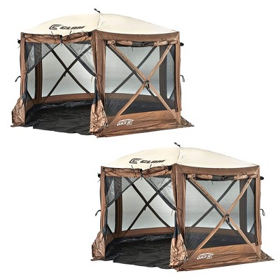 Clam Quick-Set Pavilion Camper 10 x 10 Ft 8 Person Outdoor Tent, Brown (2 Pack)