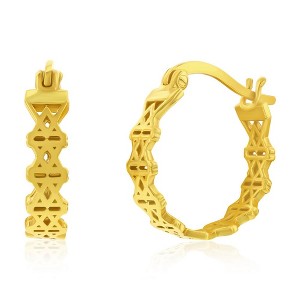 Bella Silver Sterling Silver Double 'X' Design Hoop Earrings - Gold Plated - Gold - 1 of 2