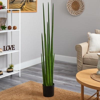 Minimalist 5ft Sansevieria Silk Artificial Plant in Black Planter