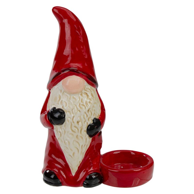 Northlight 7" Red and Black Gnome Tea Light Christmas Candle Holder, 1 of 6
