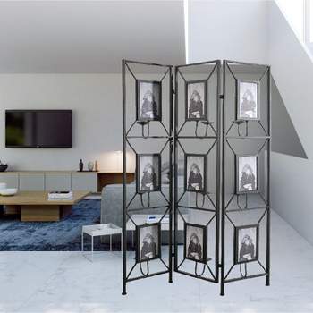 47x71" Room Photo Frames Screen Divider Screens,3 Panel Decorative Screen with Photo Frames,Antique Mirror-The Pop Home