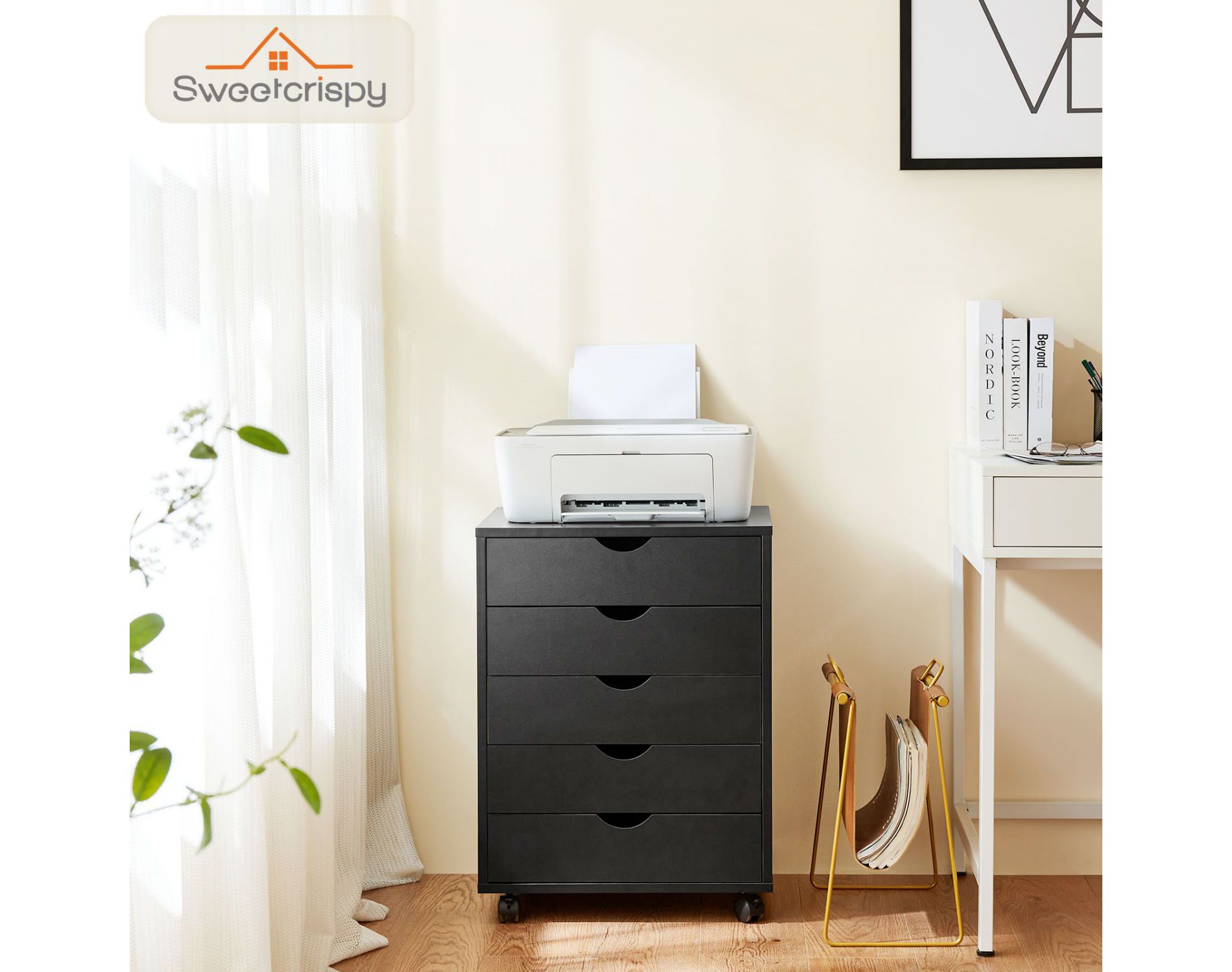 5/7 Drawers Storage Cabinet Dressers with Wheels Mobile Organizer Drawers for Office, Bedroom, Living Room-Black and White-The Pop Home