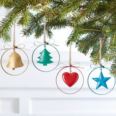 Green Metal Holiday Tree Hanging Ornaments Set